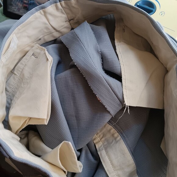 36x31 Vintage 70's Polyester Knit Pants Light Gray Flare Stretch Distress Lawyer - Picture 9 of 10